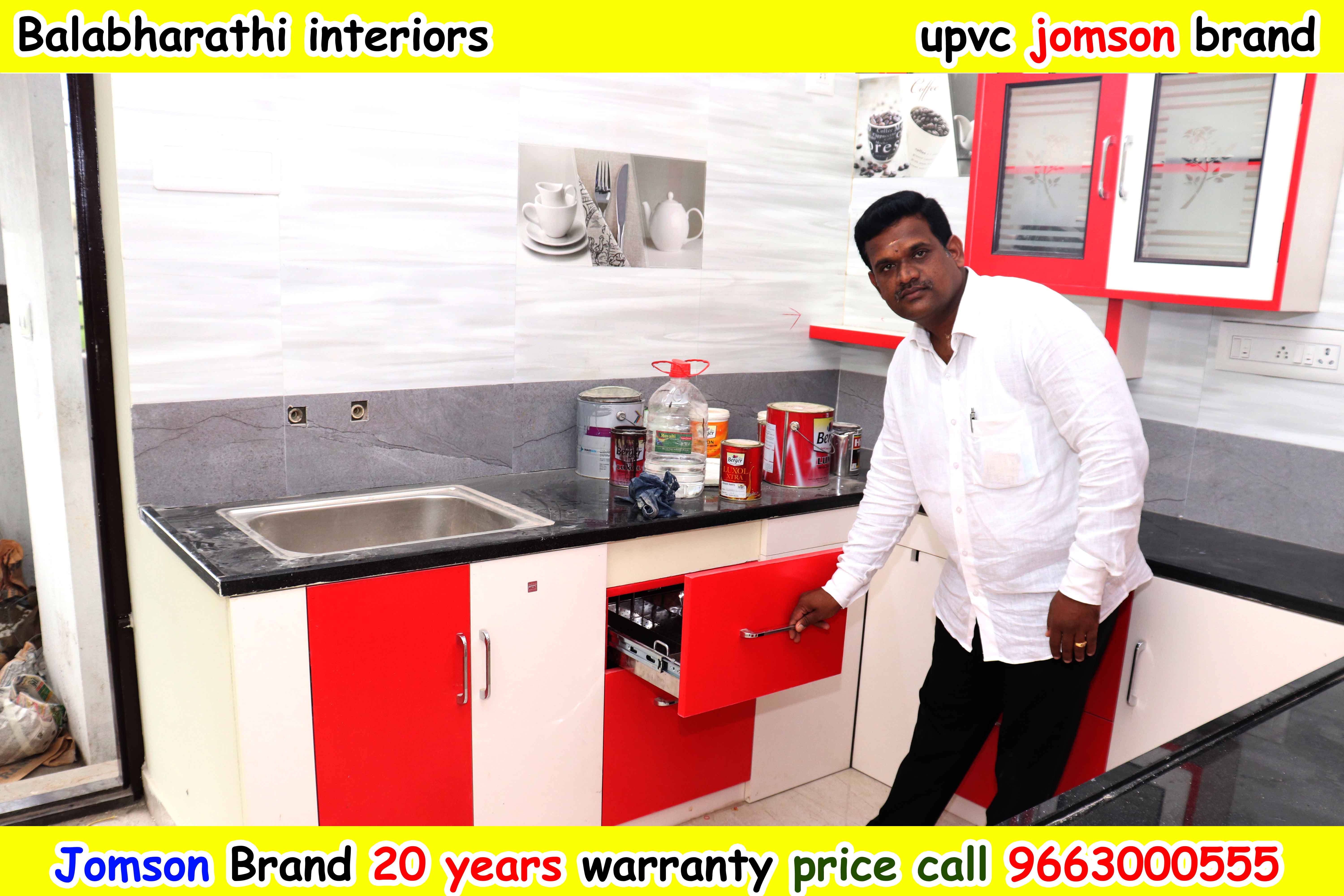red an white color modular kitchen