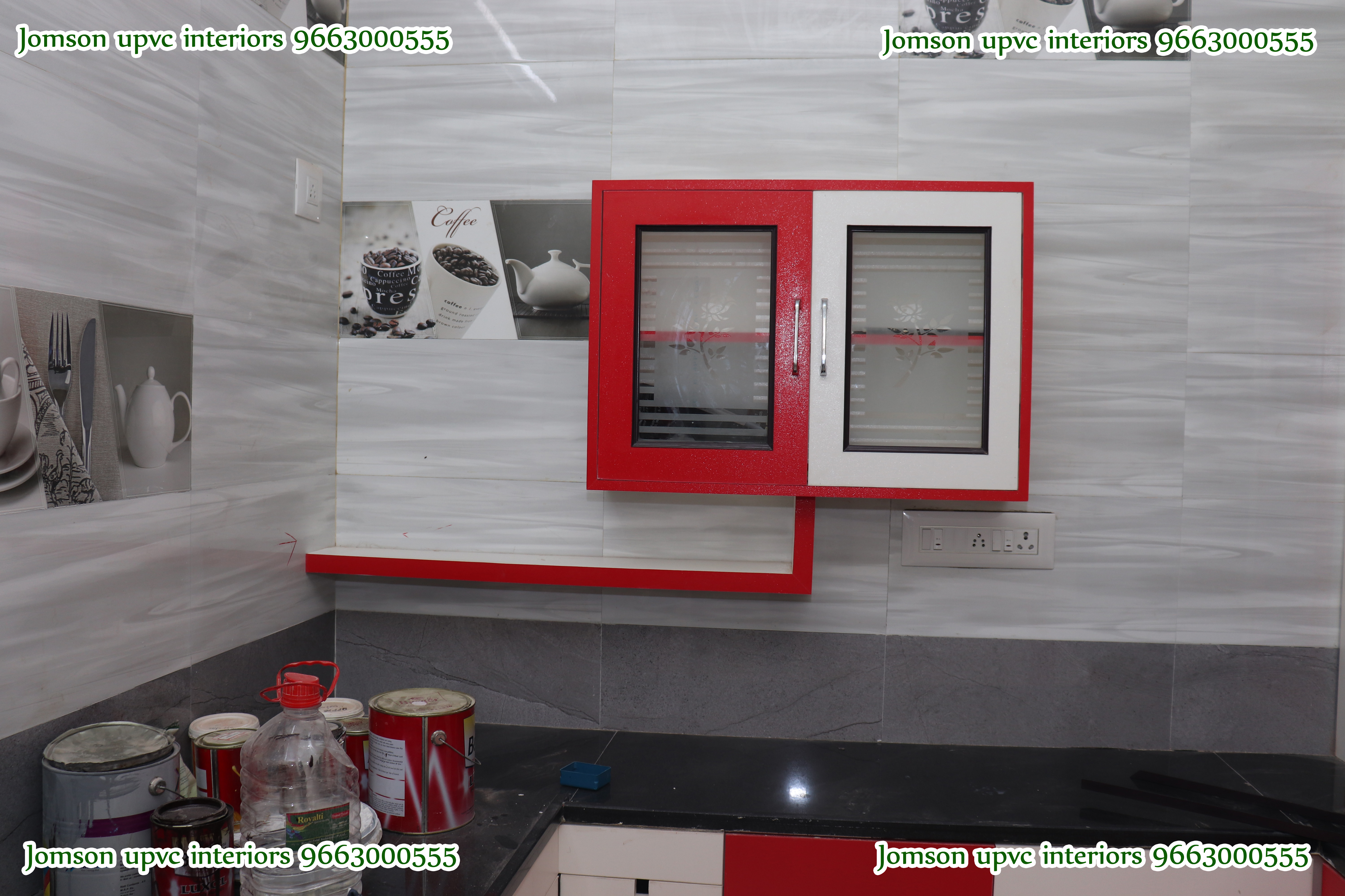 red and white color kitchen